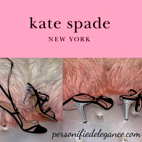 kate spade Shoes - Kate Spade Fiandra Black Leather Jeweled Strappy Heeled Sandals Size 10.5B